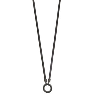 Lederkette schwarz mit Ringverschluß grau, 70 - 90 cm